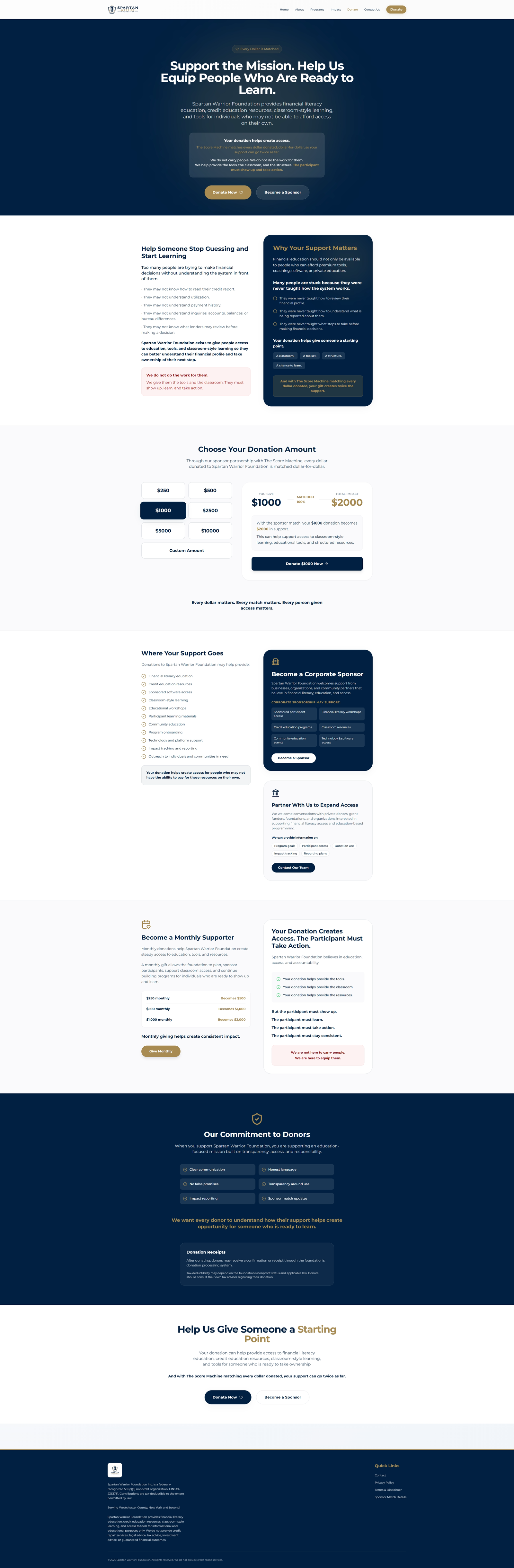 Spartan Warrior Foundation - Nonprofit Website & Donation Platform screenshot 3