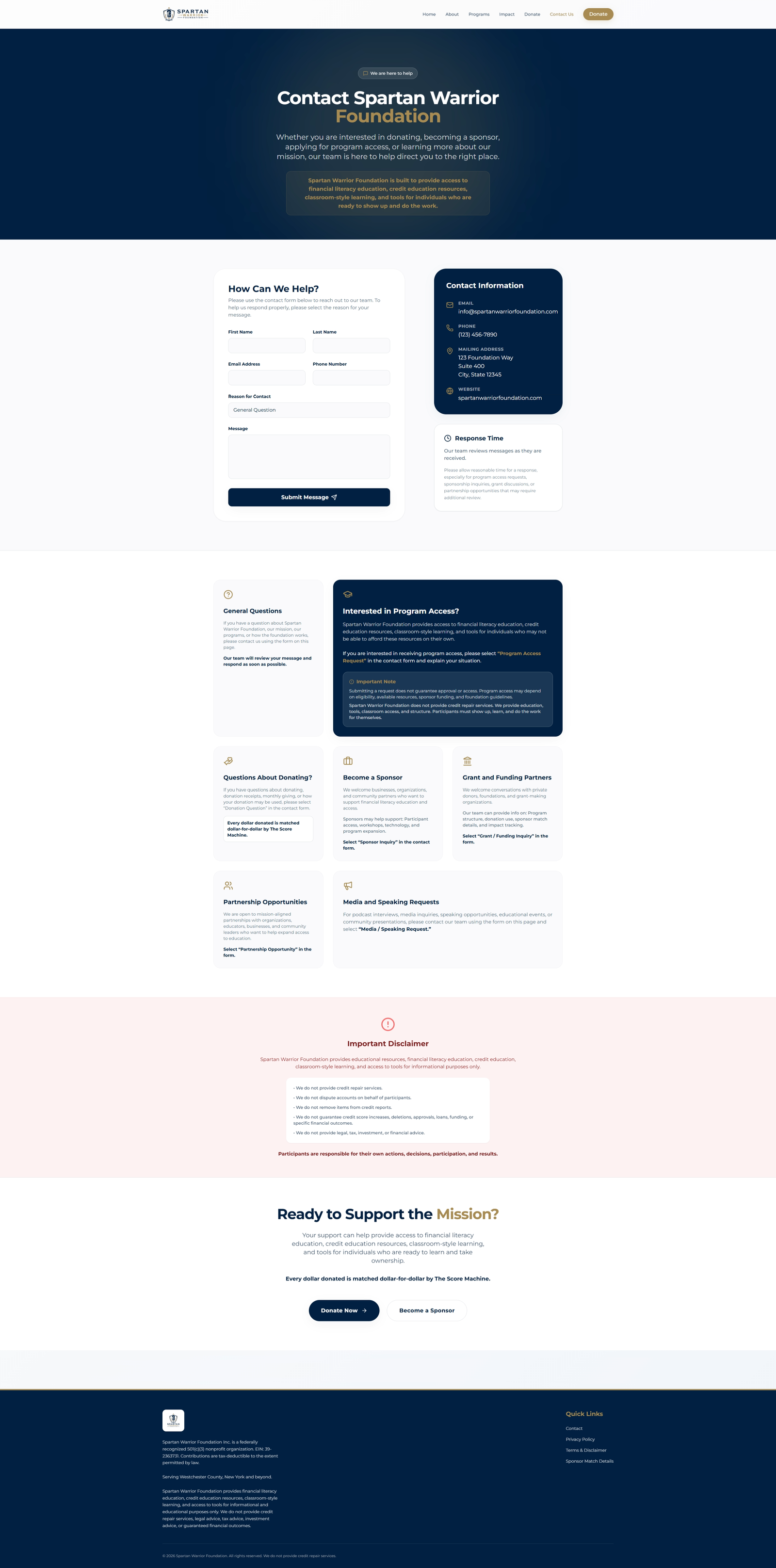 Spartan Warrior Foundation - Nonprofit Website & Donation Platform screenshot 4