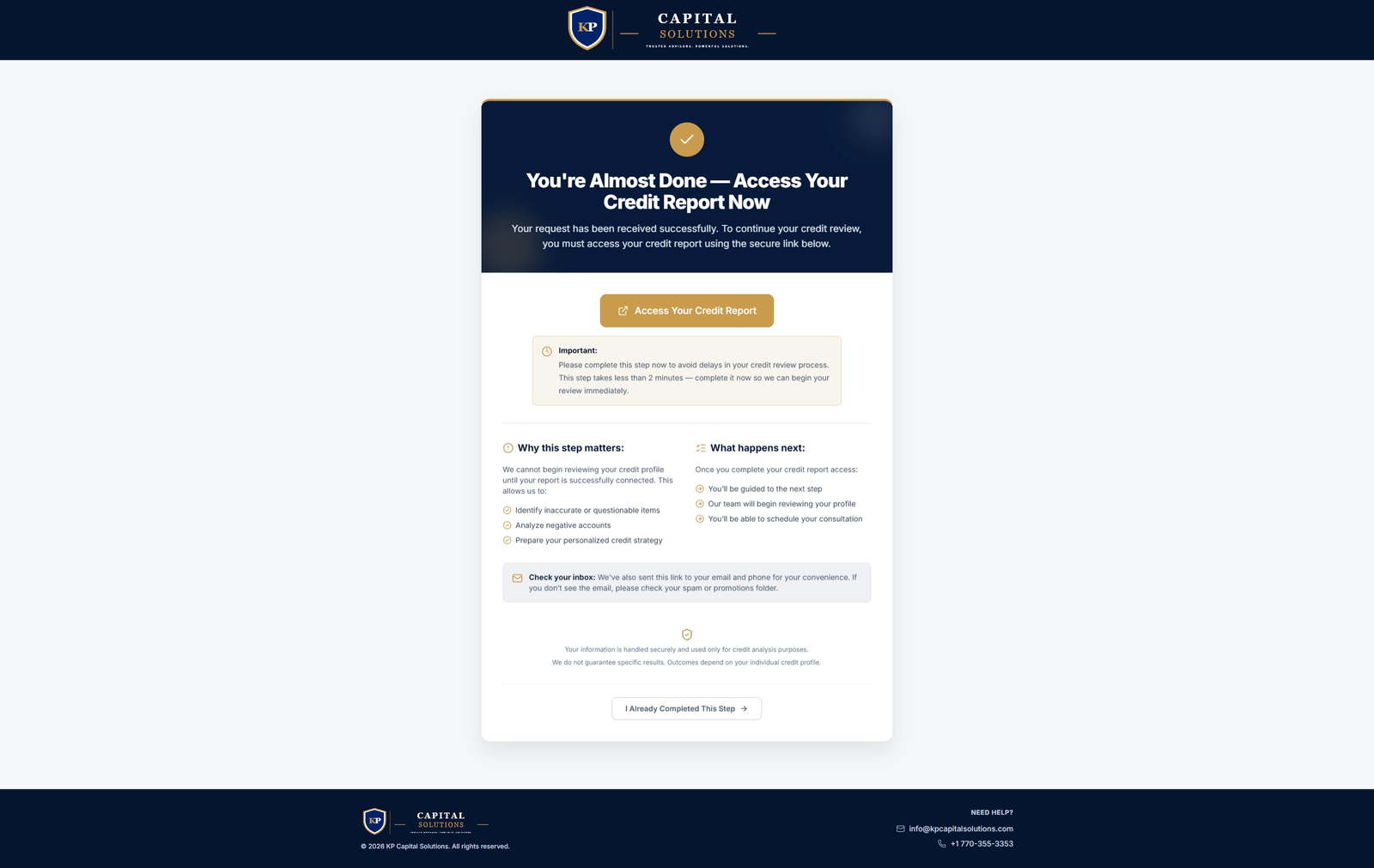 KP Capital Solutions - Credit Consultation Funnel & Automation screenshot 2